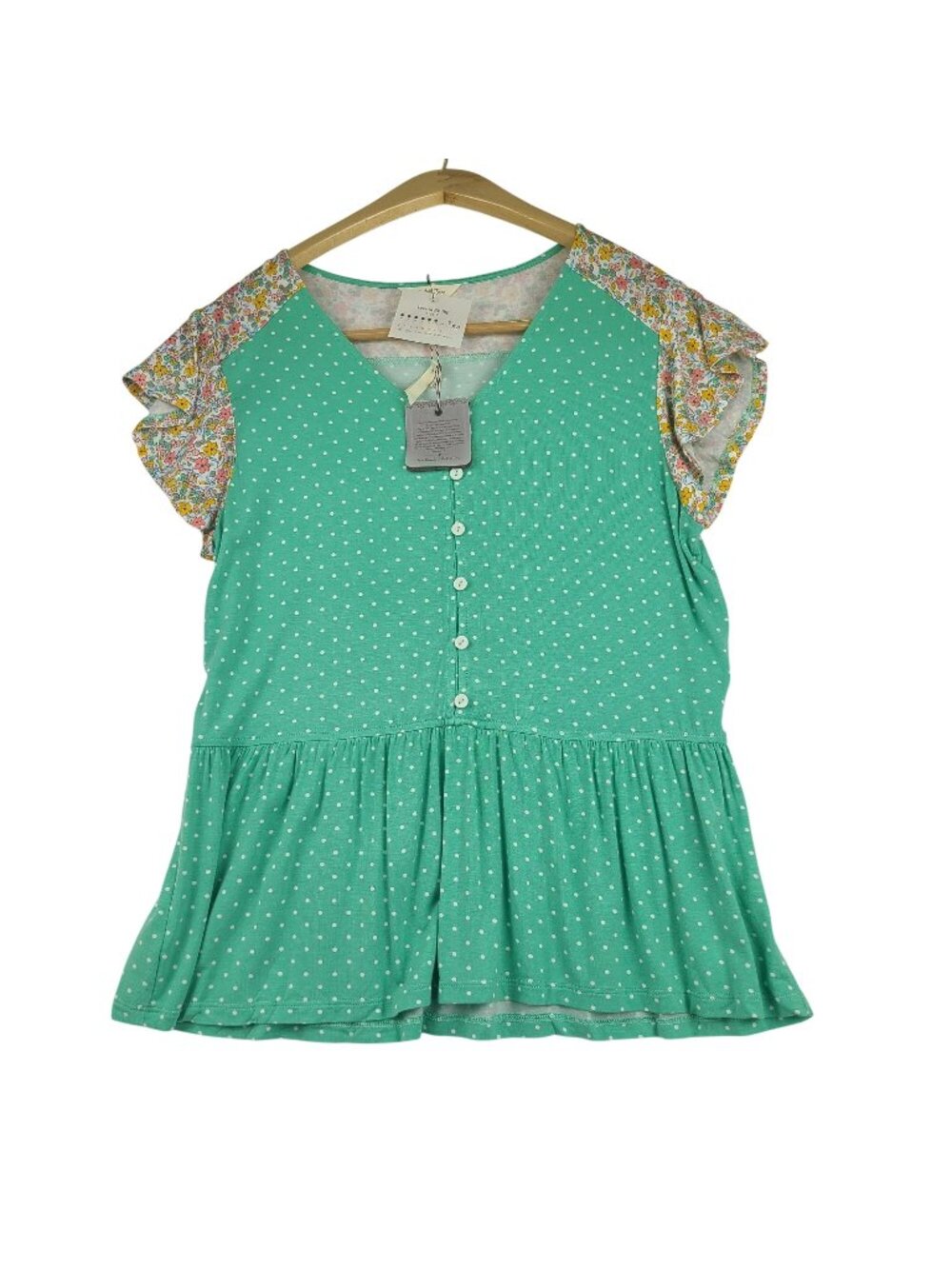 Matilda Jane Dream Chasers Free To Be Green Polka Dot Floral Top Woman Medium